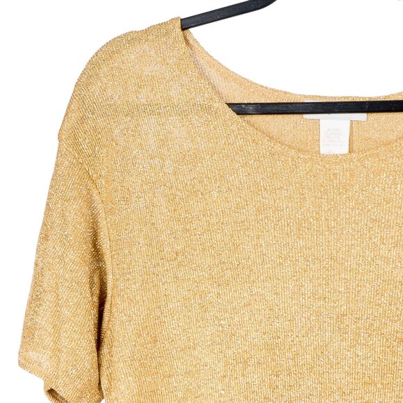 Accessory Lady Gold VTG Shirt S Womens Metallic Short Sleeve Knit Acetate Lurex - Picture 2 of 6